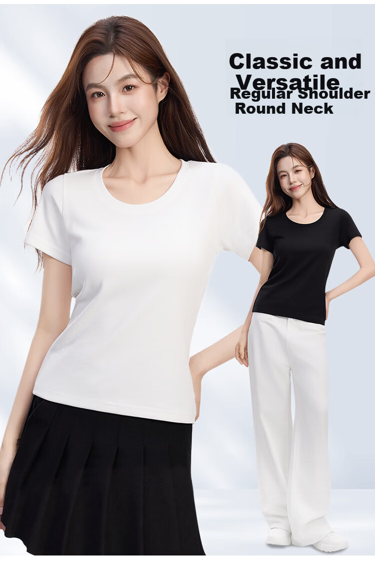 Ordifen 10A Antibacterial Women's Base Shirt 91% Cotton Regular Shoulder Crew Neck Short Sleeve T-Shirt Spring Summer Casual Slim Fit Gray XL 1