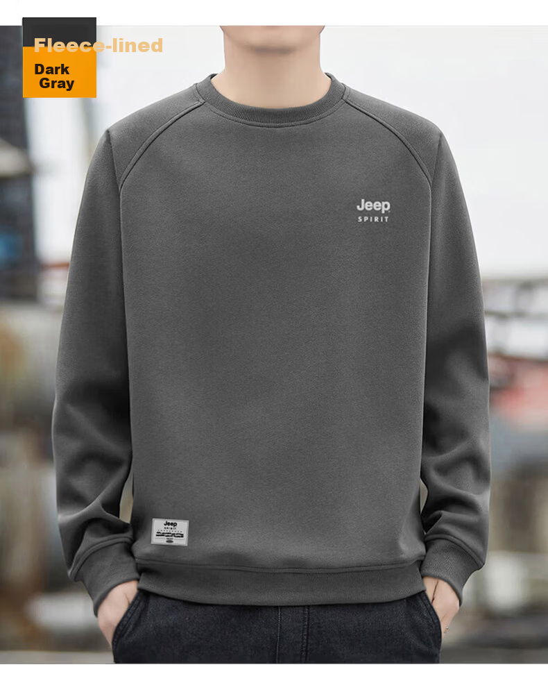JEEP SPIRIT Men's Winter Fleece-Lined Crewneck Long Sleeve T-Shirt Loose Warm Slim Fit Base Layer Shirt 15