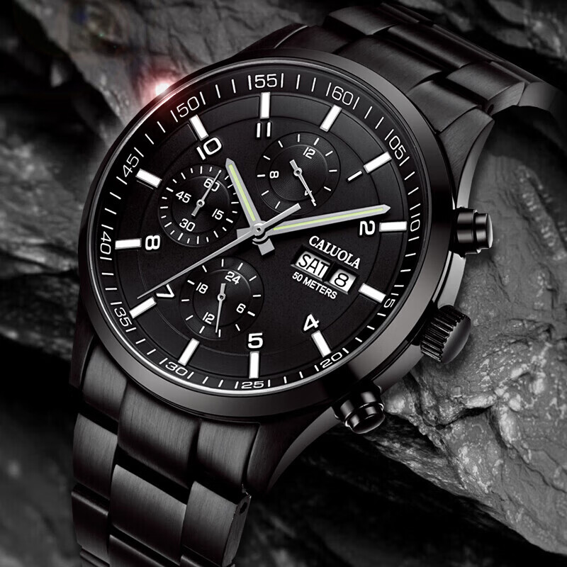 CALUOLA Six-Needle Multifunction Automatic Mechanical Men's Watch Waterproof All-Black Sports Luminous Fashion Wristwatch Trending