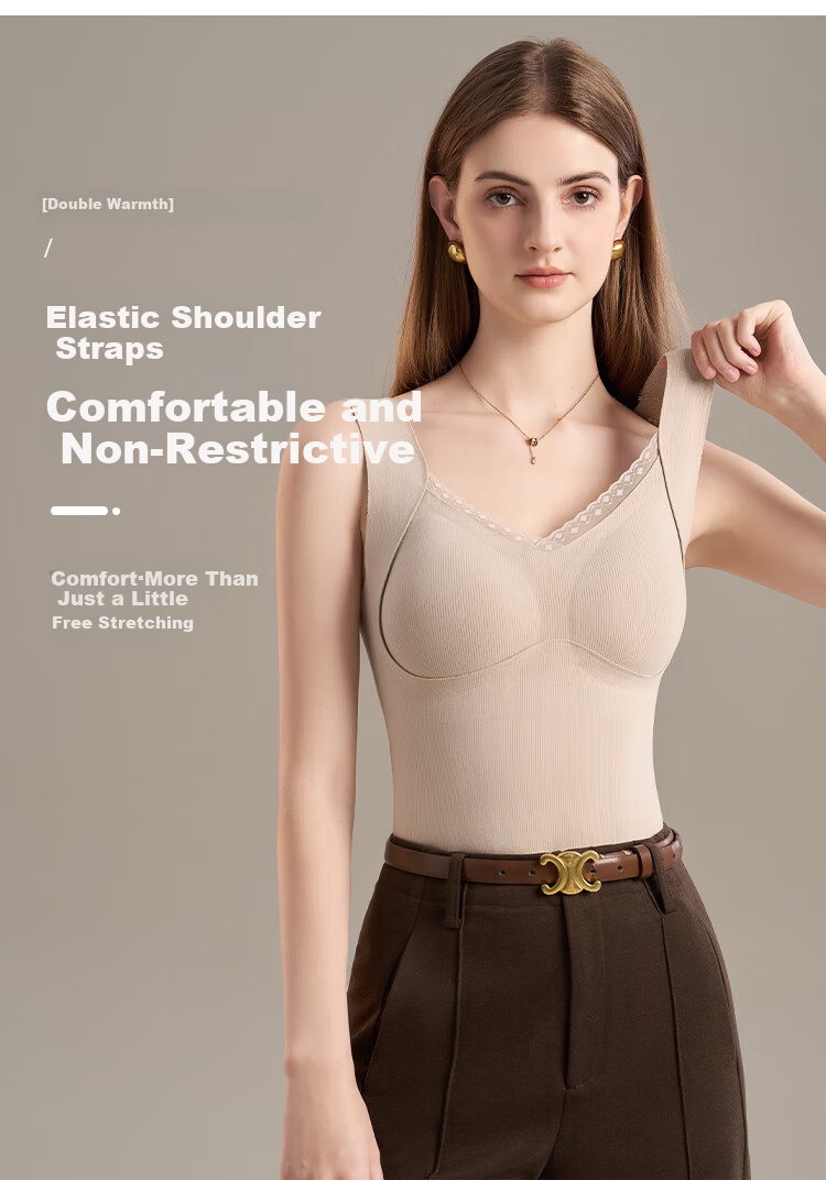 GRACEWELL 100% Wool Filled Warm Vest for Women with Chest Pad, Bra-Free, Autumn Winter Fleece Lined Seamless Base Layer Underwear 6