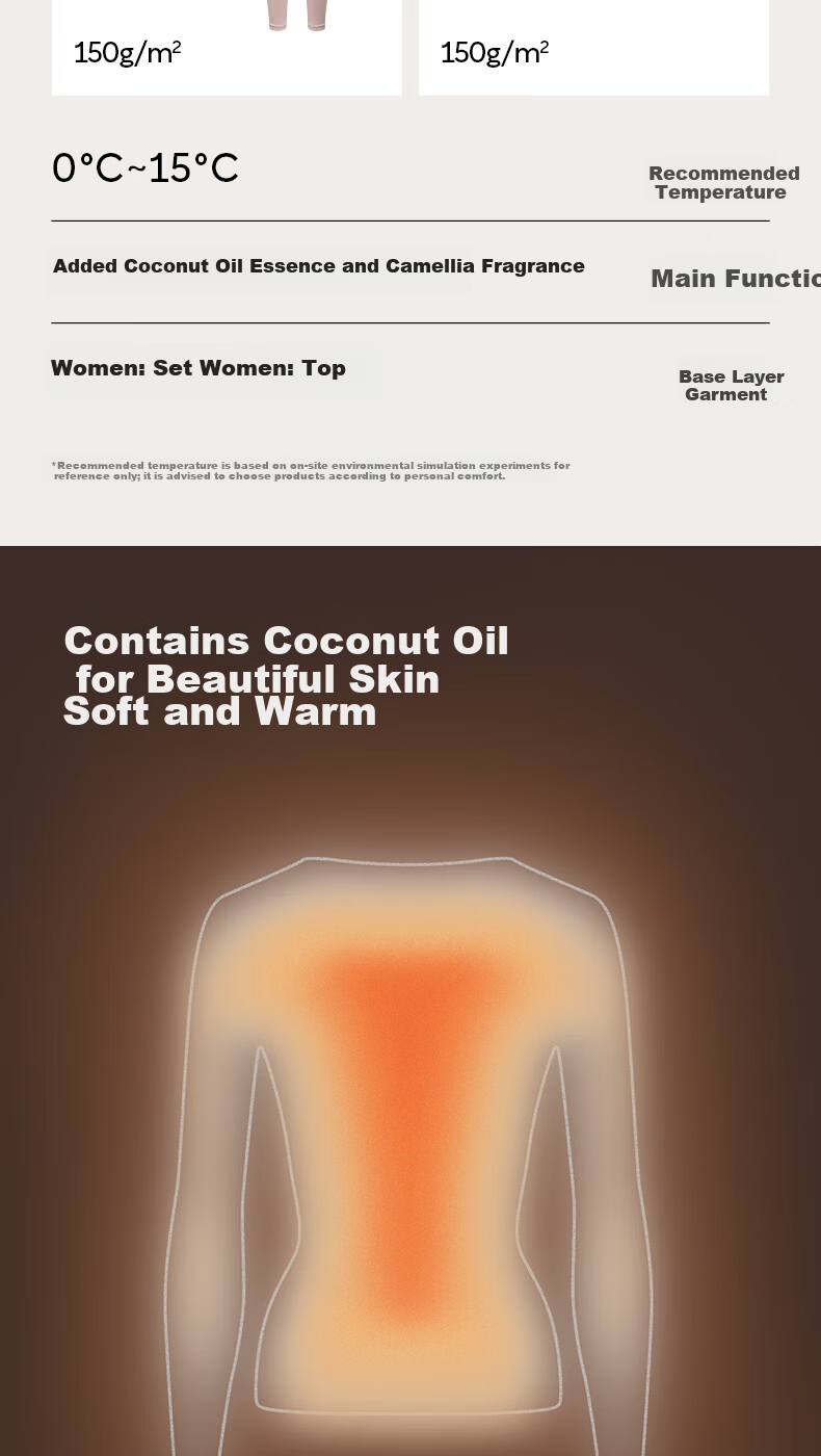 YOUKESHU Women's Thermal Underwear Set Moisturizing Coconut Oil Skin Care Seamless Slim Fit Comfortable Base Layer 4