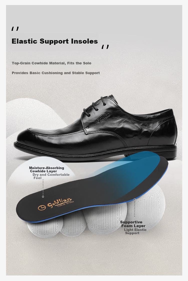Goldlion Men's Shoes 26 Spring New Business Leather Shoes Durable Comfortable Men's Derby Shoes G508610158AAA Black Size 40 5