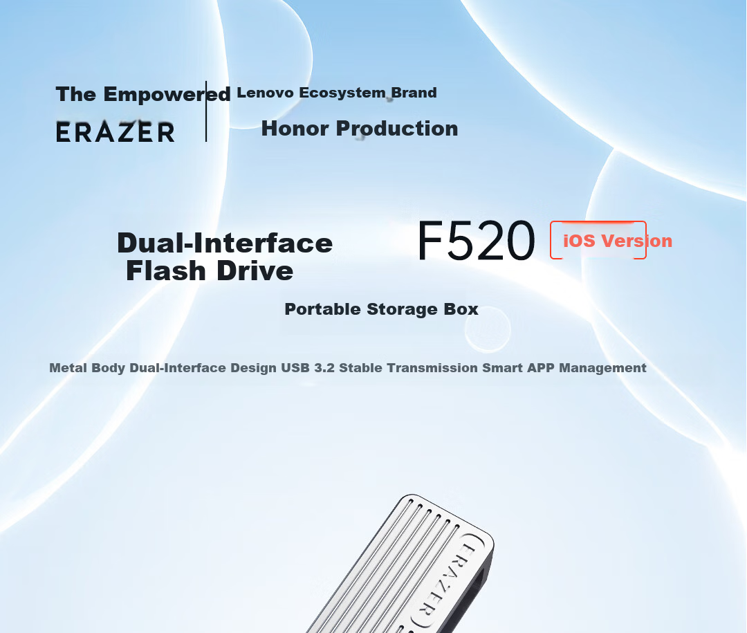 Lenovo Ecosystem Brand Yinen 128GB Type-C Lightning Dual Interface USB 3.2 Apple iPhone Flash Drive F520 One-Key Backup Android Apple Universal USB Drive 1
