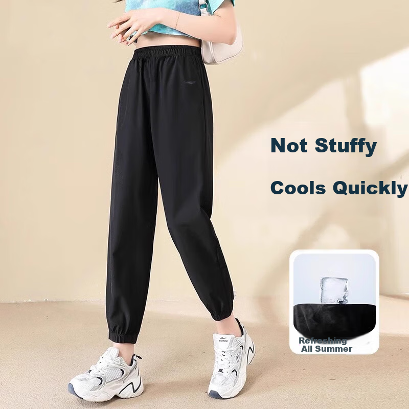 LI-NING Women's Breathable Quick-Dry Lightweight Running Pants with Shiny Logo, Casual Jogger Sweatpants