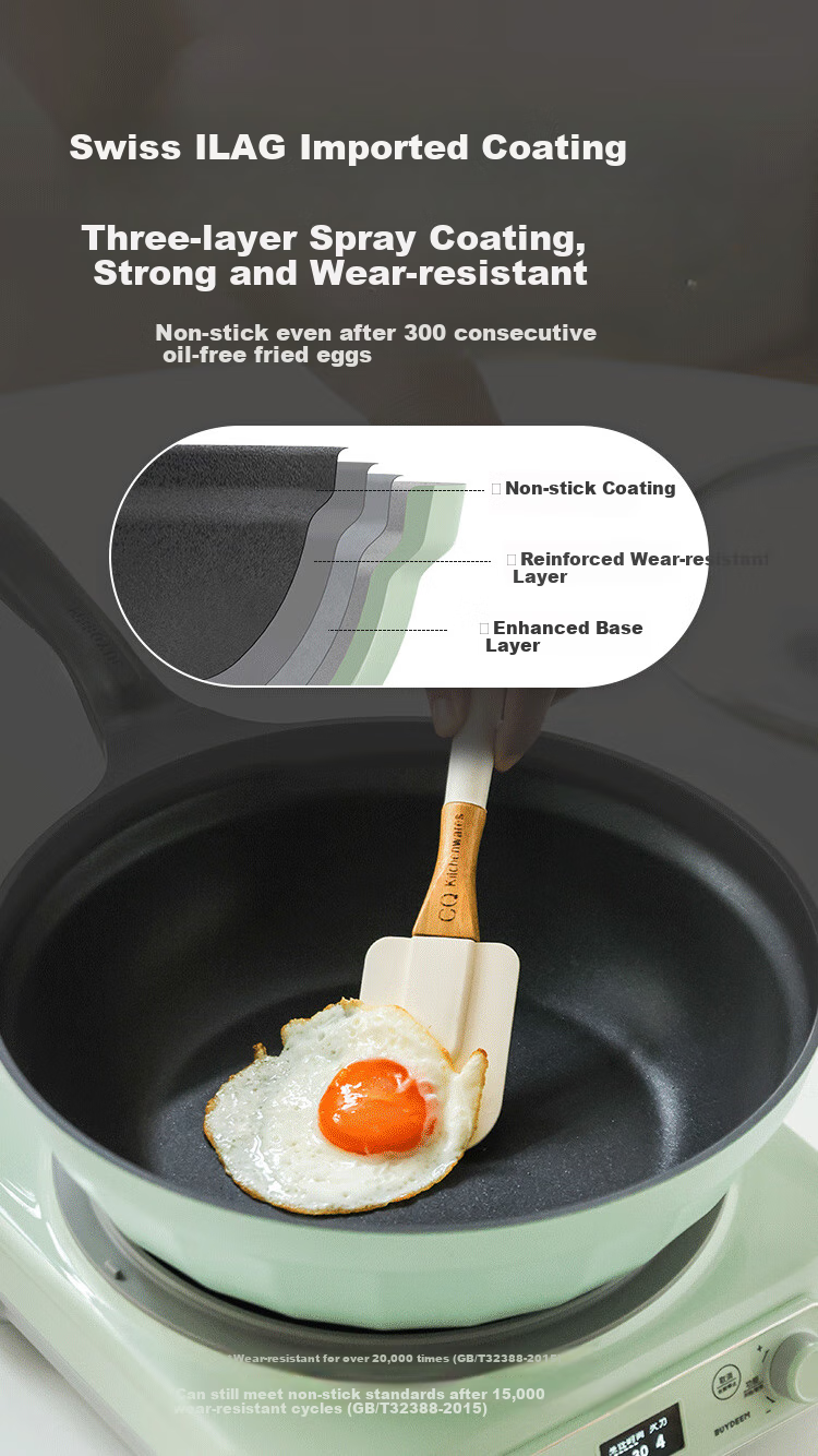 Buydeem 30cm Non-Stick Wok, Frying Pan, Flat Bottom Pan, Stir-Fry Pan, Light Smoke Oil-Gathering Small Yellow Pan, Compatible with Induction And Gas Stoves 4