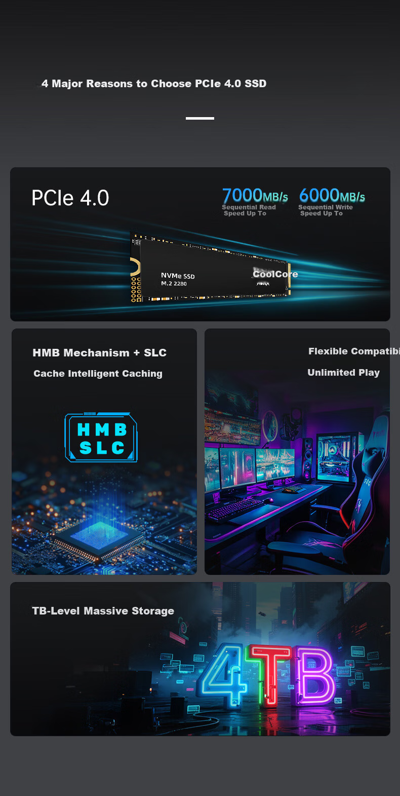 Kuxinke 2TB SSD Solid State Drive M.2 NVMe PCIe 4.0 7000MB/s AI Computer Storage Accessory 2