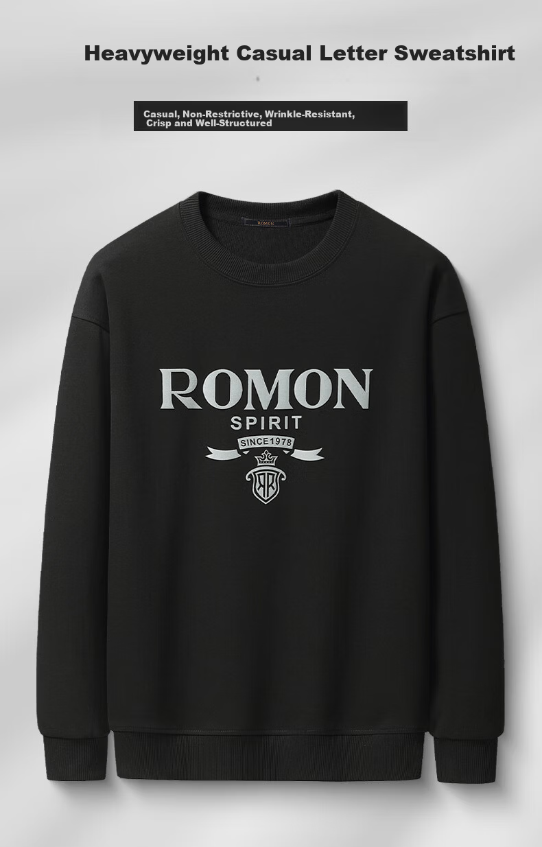 ROMON Men's Sweatshirt, Long-Sleeve Round Neck, Spring And Autumn Season, Zodiac Year Red Base Layer, Casual Wear, Pullover Loose T-Shirt Top 1
