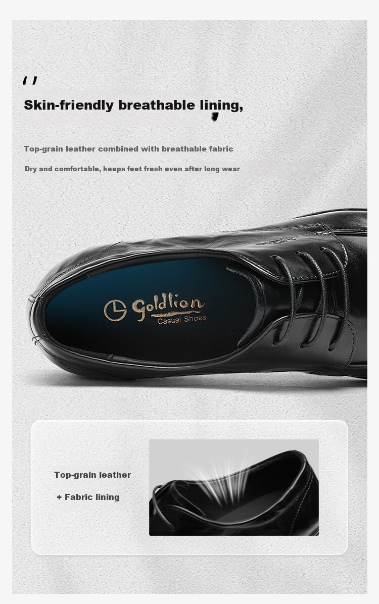 Goldlion Men's Shoes 26 Spring New Business Leather Shoes Durable Comfortable Men's Derby Shoes G508610158AAA Black Size 40 4