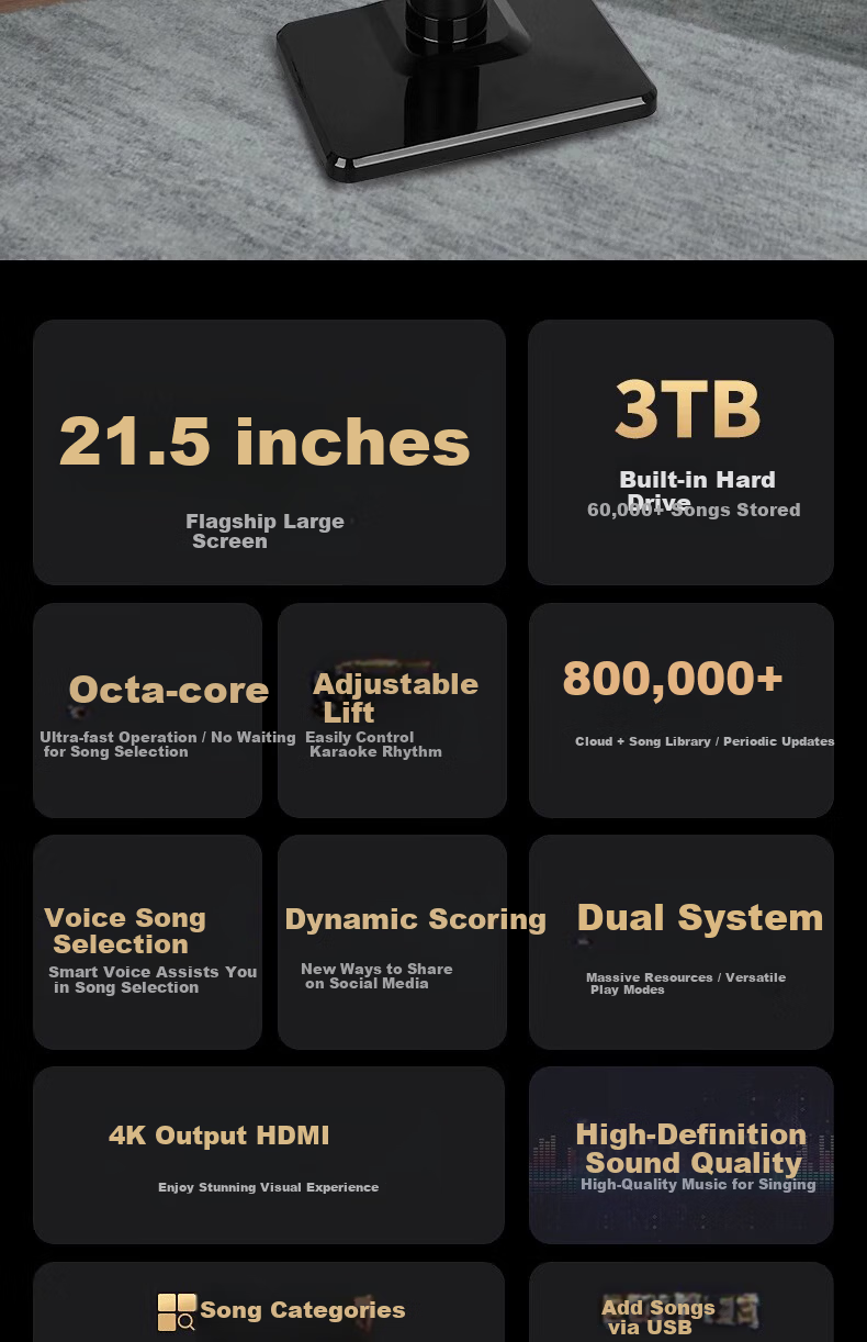 HYUNDAI M20 Karaoke Machine New Model Genuine Leishi Song Library Home KTV All-in-One Touch Capacitive Screen Smart Voice Wireless Song Selection System 2