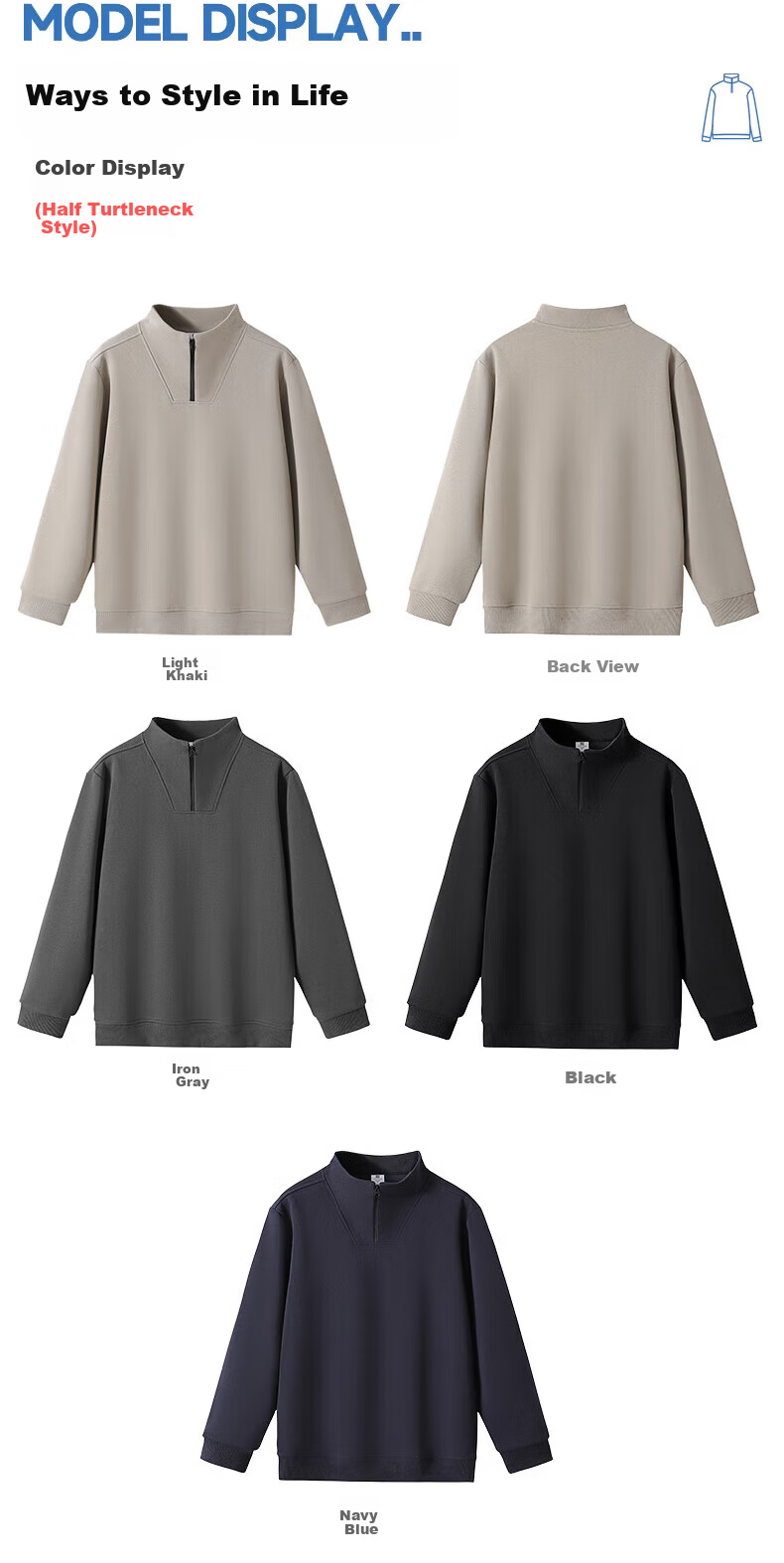 Hodo Men's Autumn Winter Half-Zip Thick Warm Lined Business Casual Long Sleeve Crewneck Sweatshirt 8