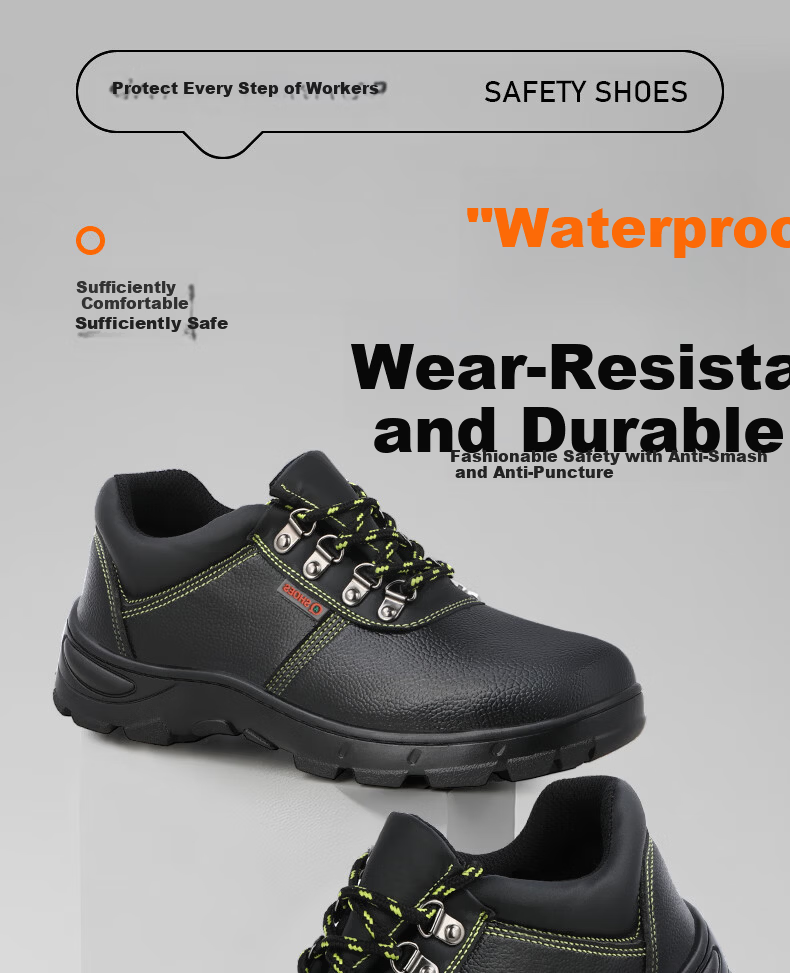 Weierdun Safety Shoes for Men, Breathable Steel Toe Cap, Puncture-Resistant, Wear-Resistant, Waterproof Construction Site Work Shoes 9215-1 Size 39 1