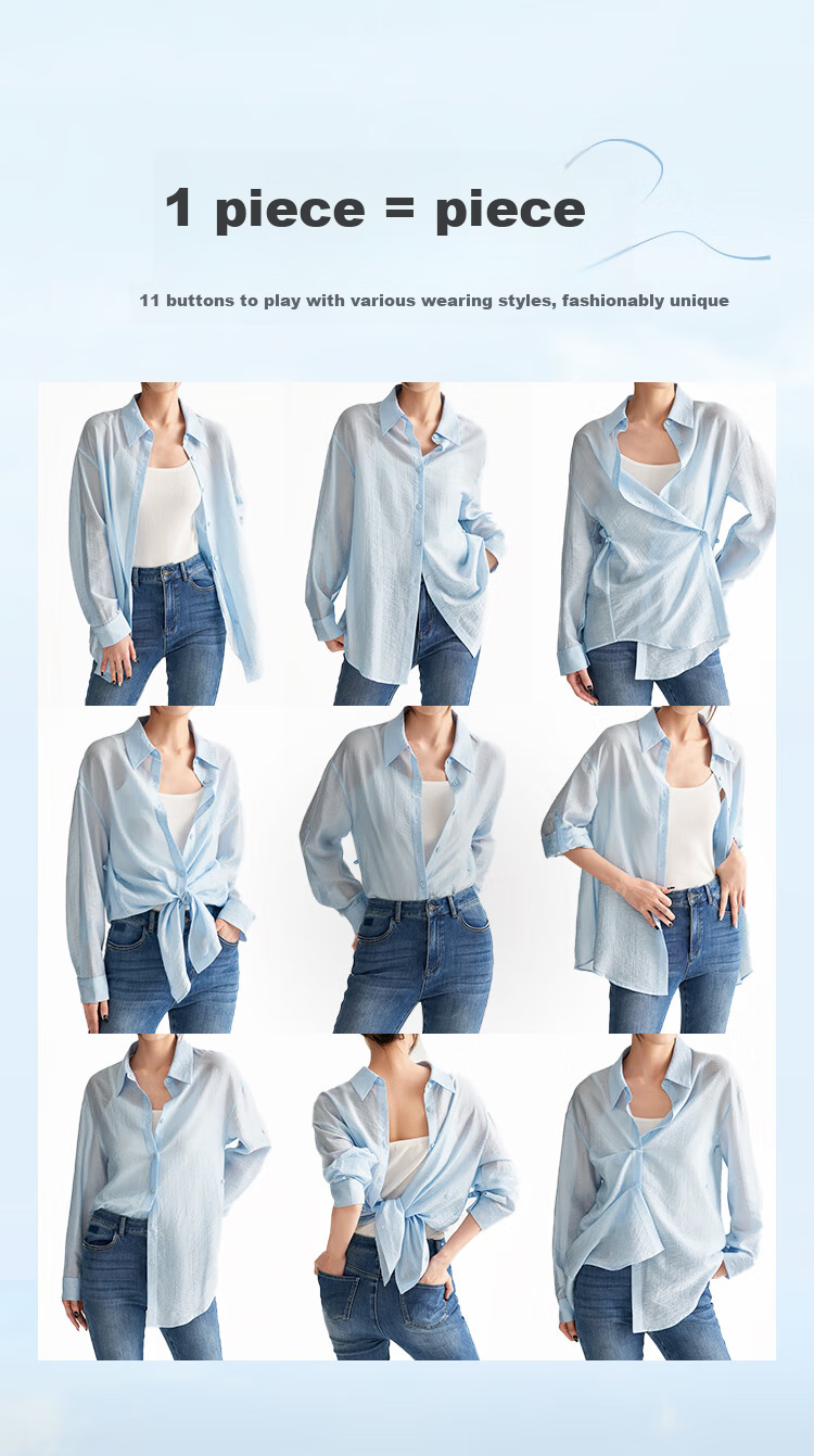 Inman Lyocell Tencel Women's Lightweight Shirt 2026 Summer New Blouse Top Light Gray Blue XL 4