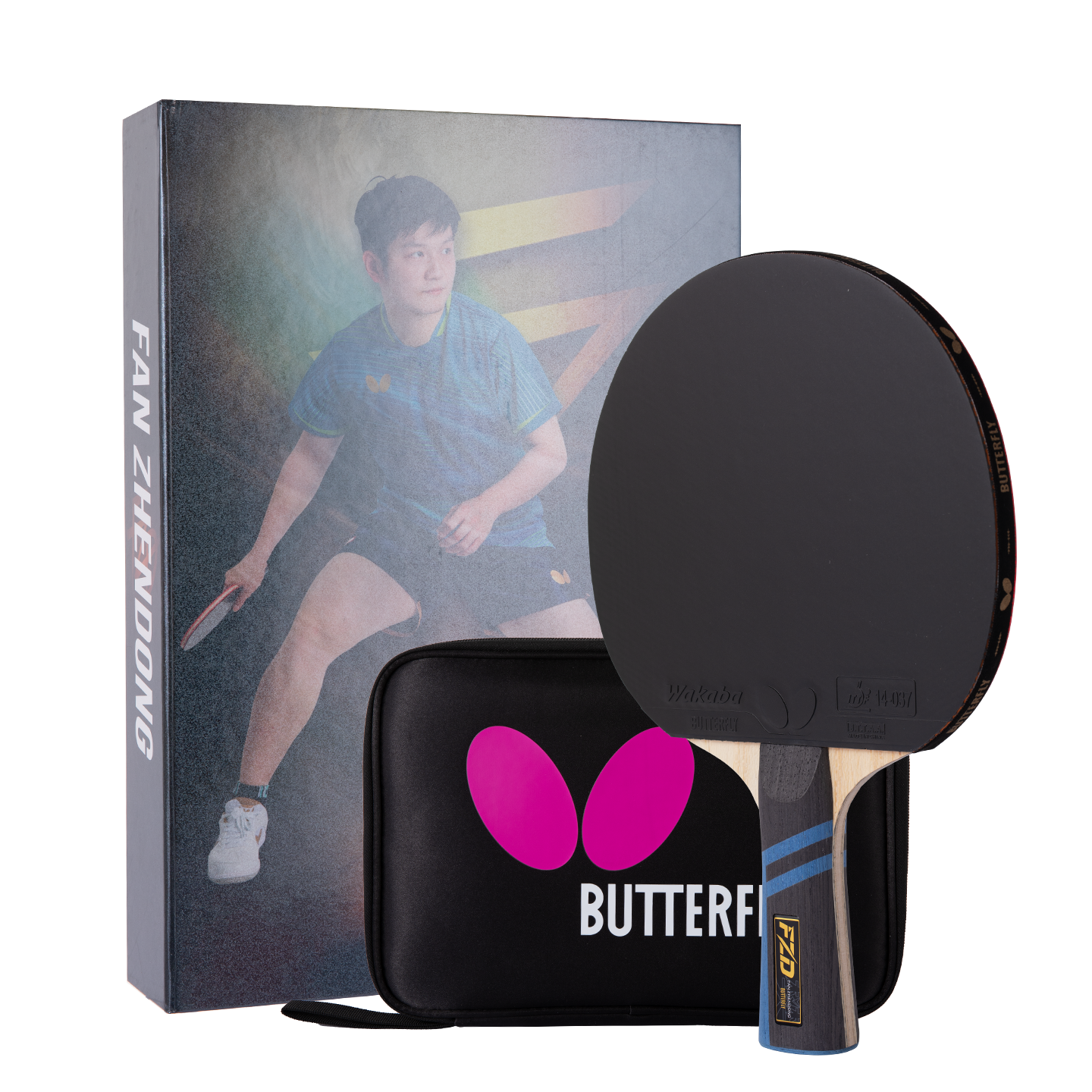 BUTTERFLY Butterfly Fan Zhendong Table Tennis Racket Horizontal Handle Double-Sided Inverted Rubber Carbon Fiber Offensive Blade with Cover