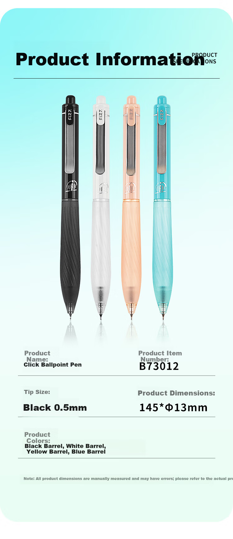 Fizz Low Noise Click Gel Pen 0.5mm Quick-Dry Dual Ballpoint Soft Grip Large Capacity Office Signature Pen Green B73012 8