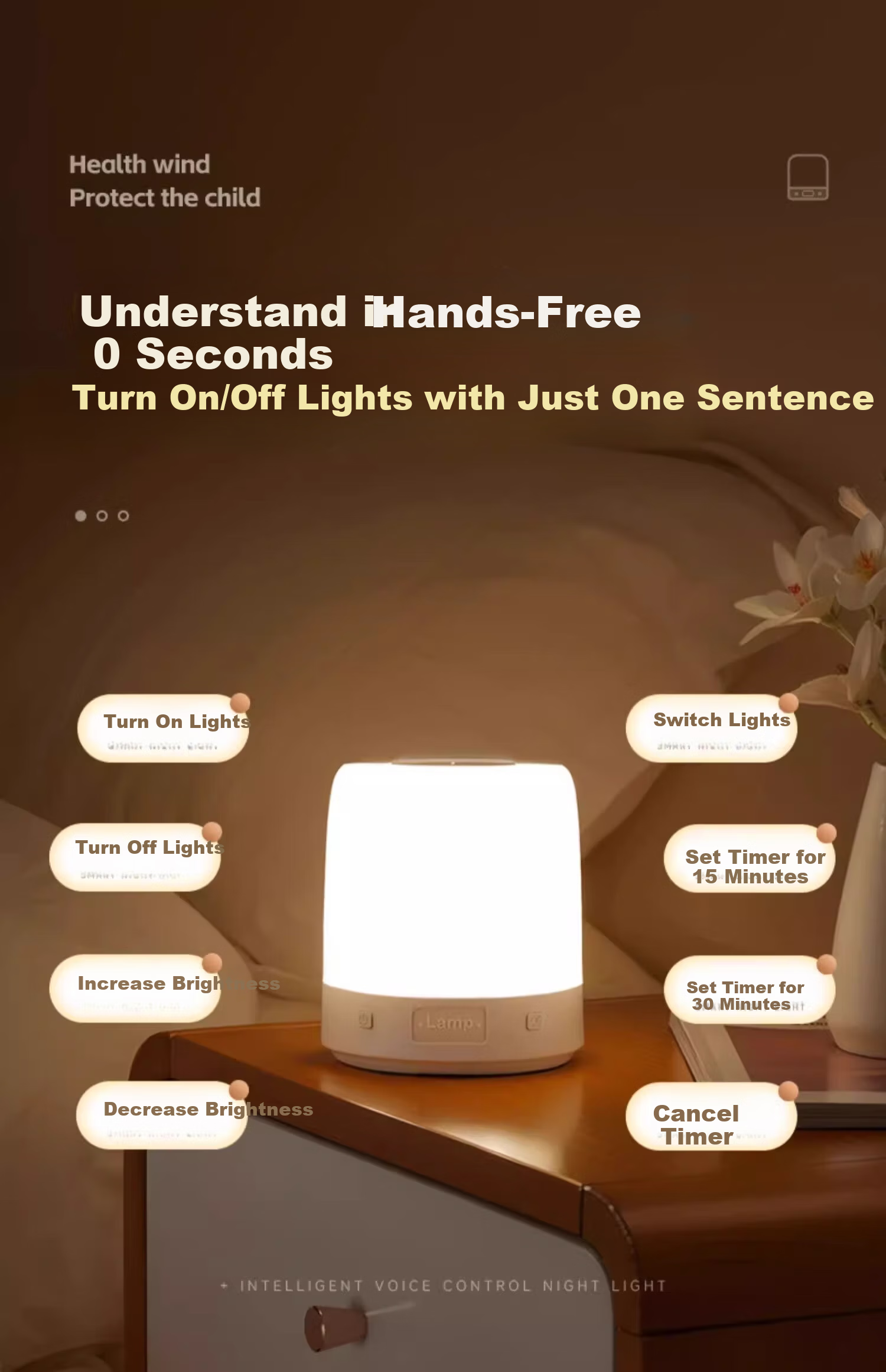 Wanhuo Voice-Controlled Smart Night Light Bedroom Sleep Lamp Bedside Table Lamp Baby Feeding Eye Protection 6