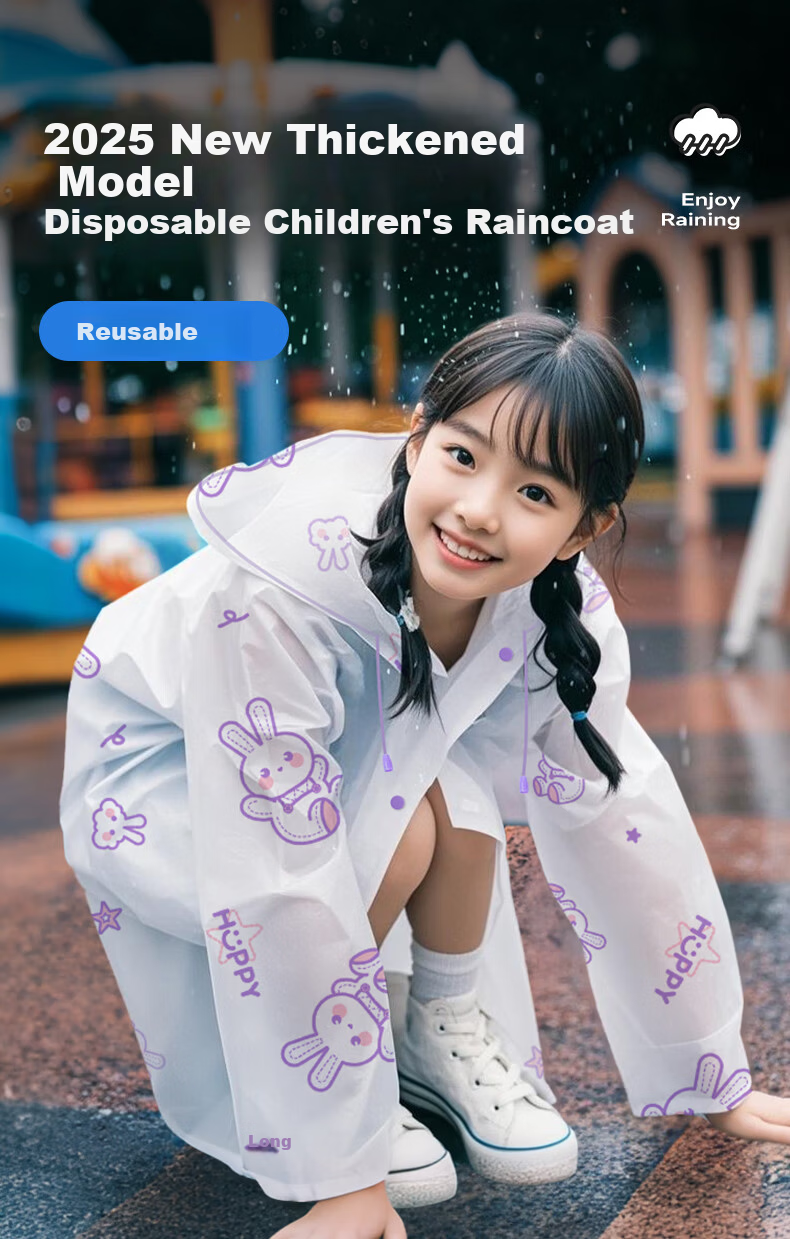 AIKANGNI Children's Raincoat for Ages 6-12, Disposable Thickened Heavy-Duty Waterproof Student Full-Body Protection Portable Stylish Bubble Rabbit Desig 5