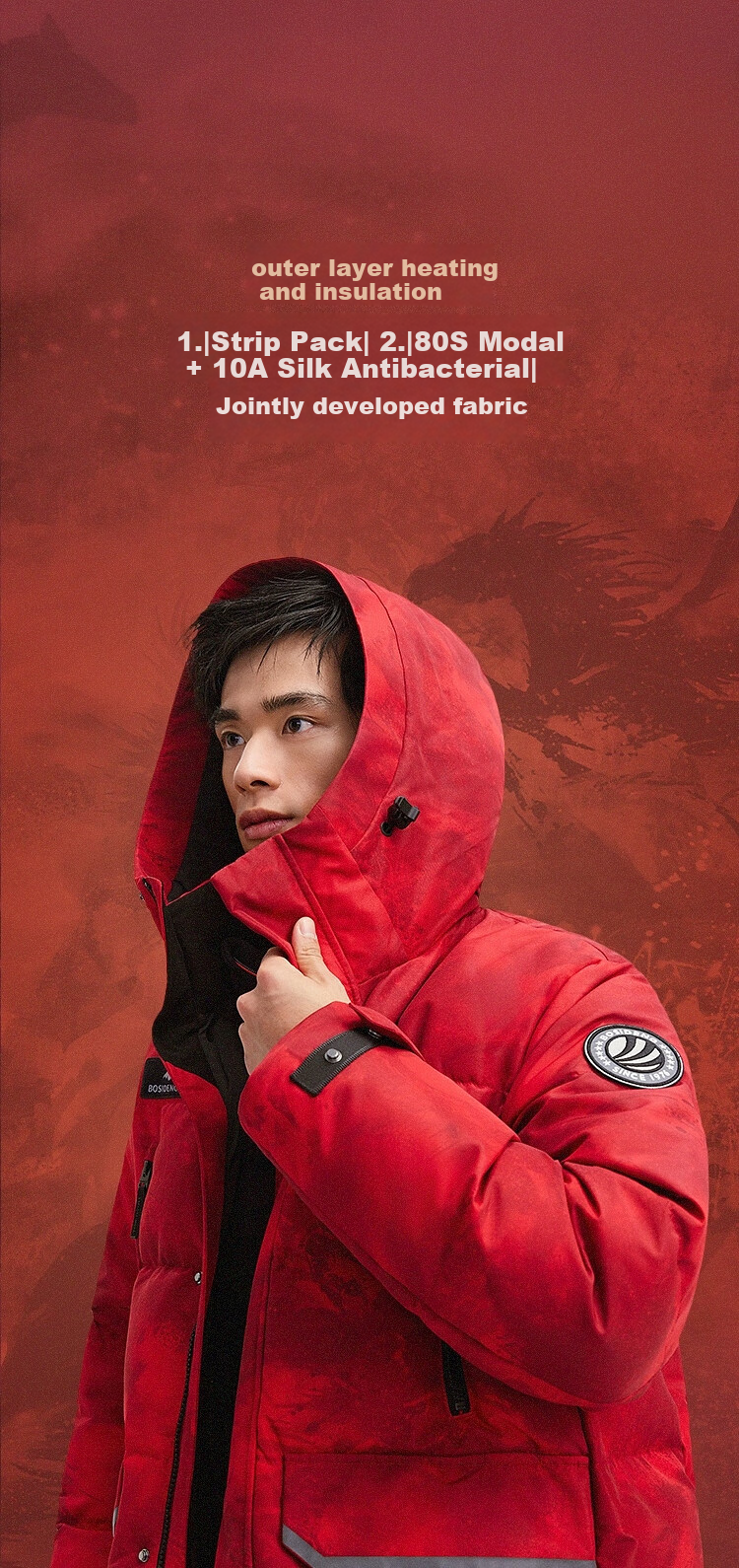 BOSIDENG Off-Season Extreme Cold Goose Down Jacket Unisex Winter Thickened Mid-Length Windproof New Year Red Coat 10