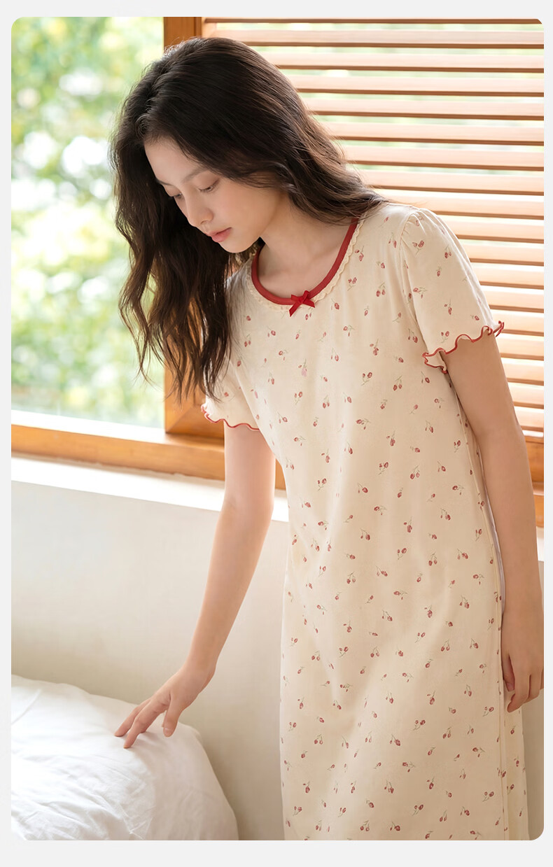 Dingguagua Children's Nightdress 6-12 Years A-Class Cotton Breathable Girls Short Sleeve Summer Home Dress 140cm 10