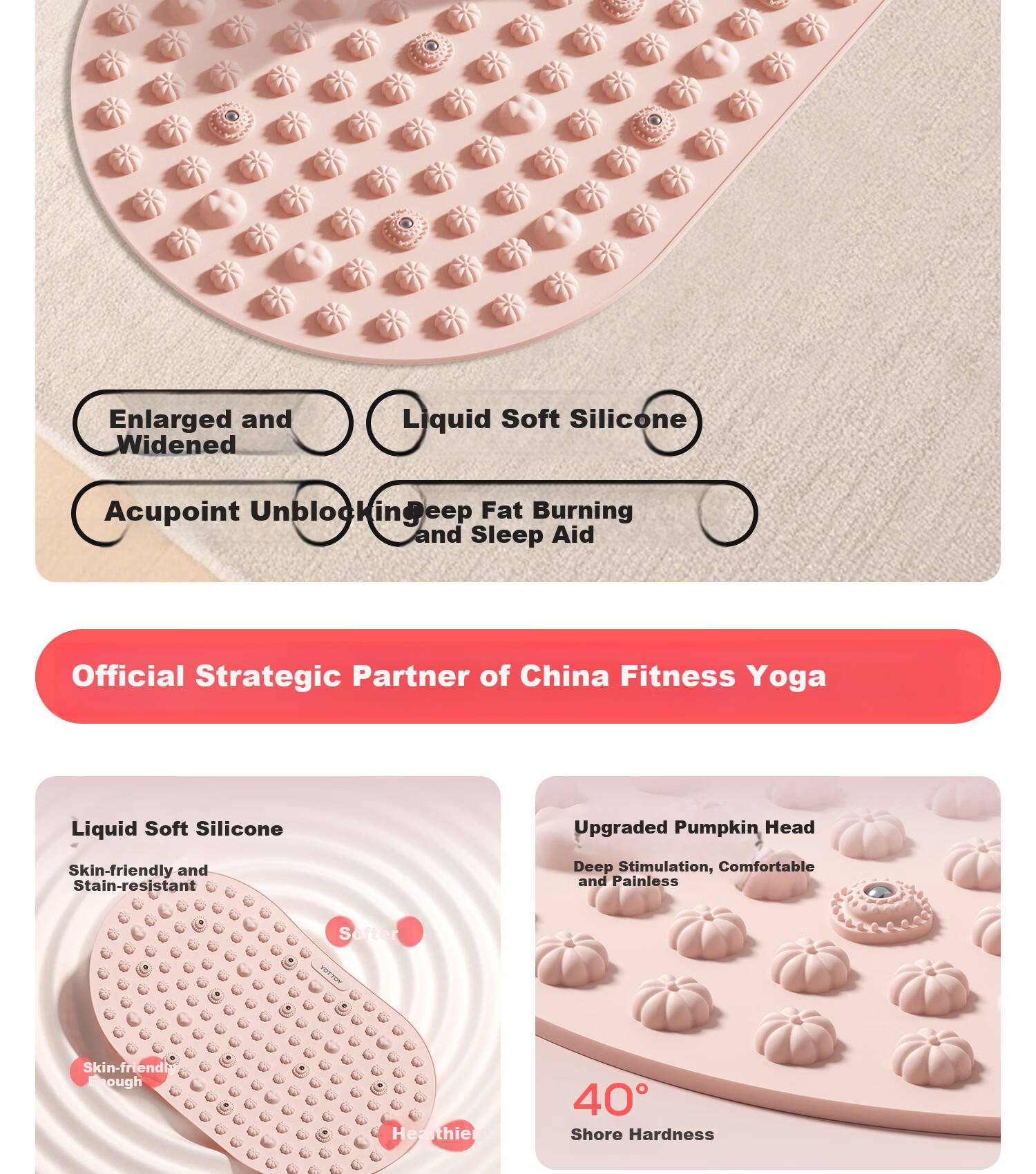 Yottoy Liquid Soft Silicone Acupressure Board Slow Jogging Traditional Chinese Medicine Weight Loss Foot Massage Mat Pink 3