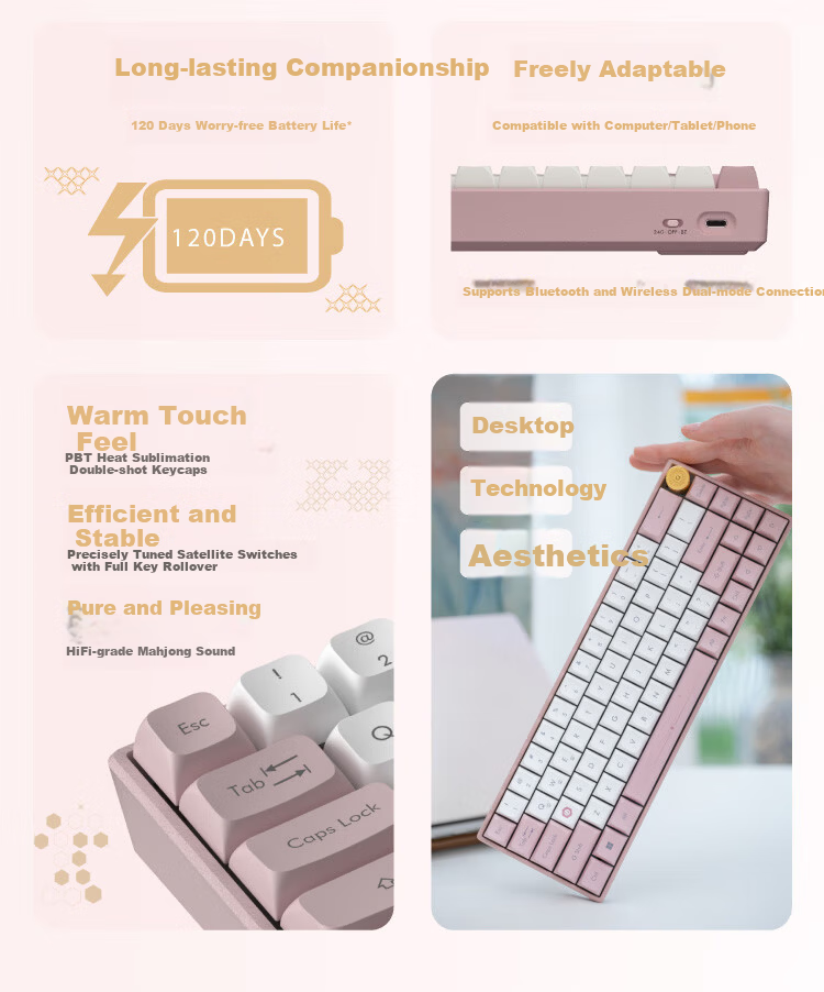 ASUS A-Dou Aromatic Mechanical Keyboard Bluetooth Wireless Dual-Mode Gaming Keyboard Aluminum Alloy Body PBT Dye-Sub Keycaps Multifunctional Aroma Knob Jasmine Green 4