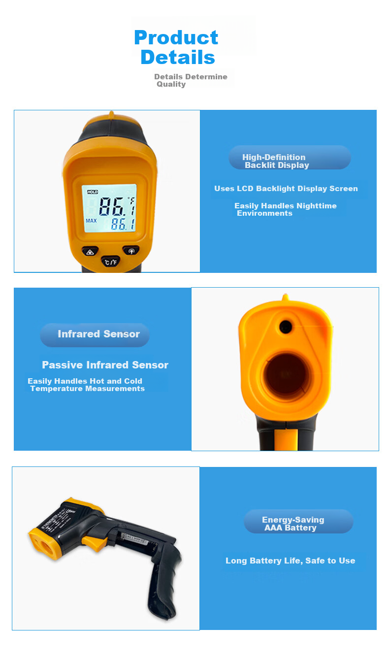 Meidemei Infrared Thermometer High-Precision Temperature Gun Industrial Kitchen Baking Oil Thermometer Water and Milk Thermometer A30 6