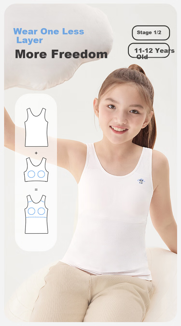 Jiusuiban Girls' Vest with Chest Pad, Thermal Seamless Long Bra Top for 11-12 Year Old Girls 2