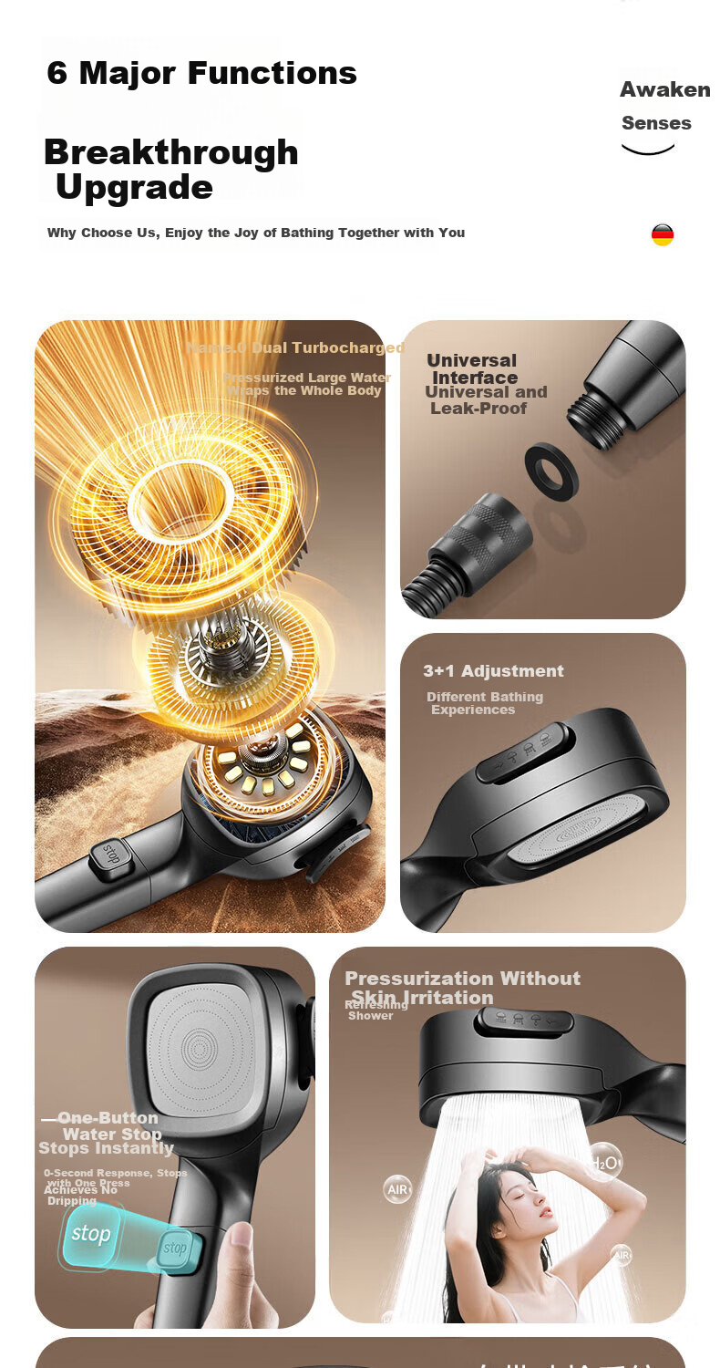 Del 28-Year Brand Powerful Pressurized Shower Head Multifunctional Handheld Bathroom Bath YK218 2