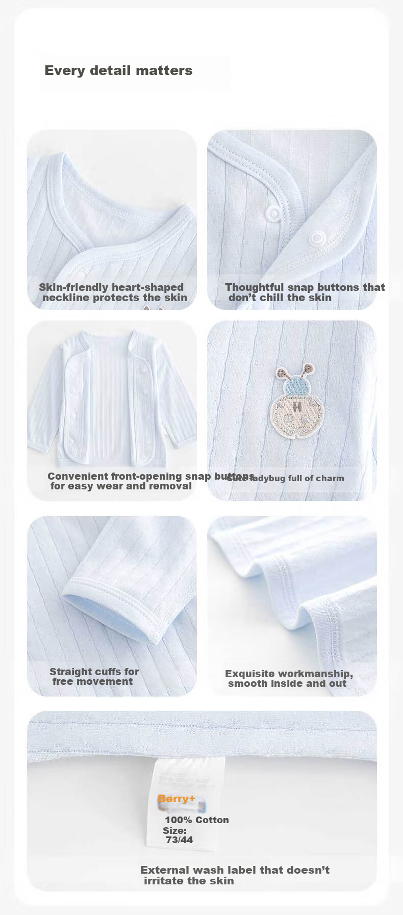 Babyprints Baby Long Sleeve Baby Tops 2-Pack Unisex Cotton Soft Homewear White Blue Size 80 6