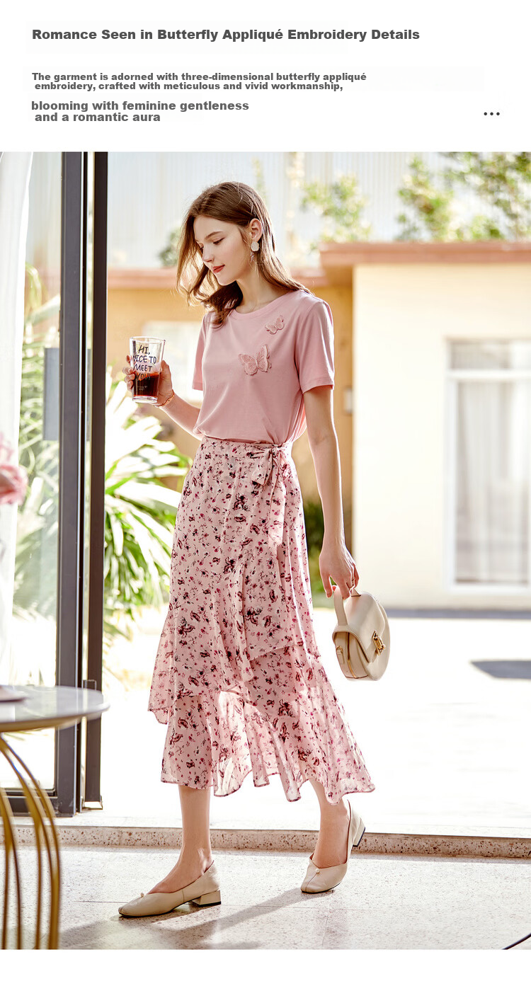 Olrain Embroidered Butterfly Short Sleeve T-Shirt Women Summer Casual Loose Top Pink (New Batch) L 5