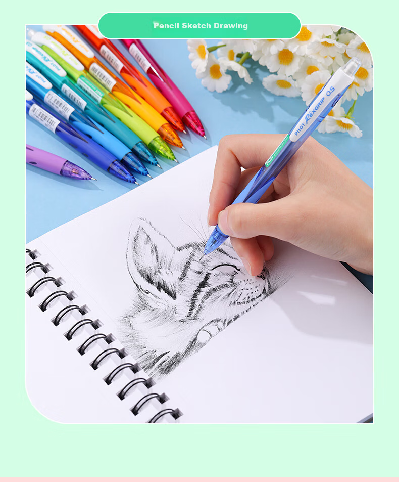 PILOT Popular Colored Automatic Pencil 0.5mm for Children Grade 1-2 with Eraser Stationery Transparent Peacock Green (Includes Lead) HRG10RCPG5 12