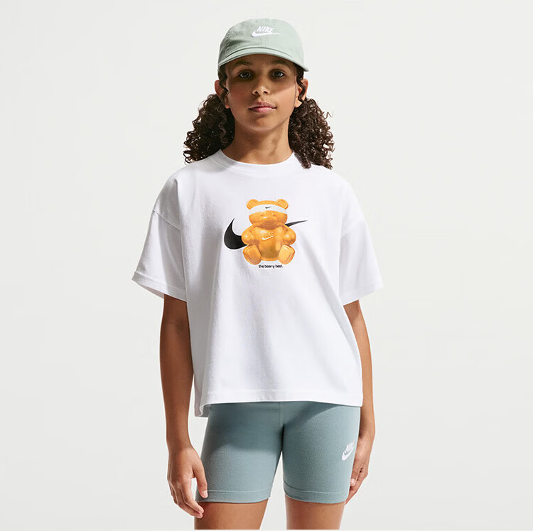 Nike Youth Sports T-Shirt Summer New Loose Fit Cotton Lightweight Casual Short Sleeve IO8121-100 White M 2
