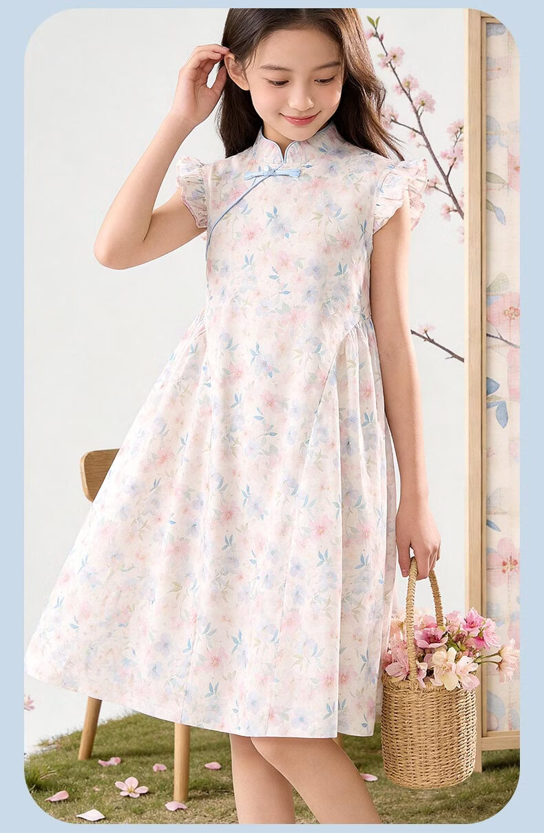 Disney Girls Dress Children's Qipao Hanfu Summer Thin New Chinese Style Princess Dress 10122 Pink Blue 170 7