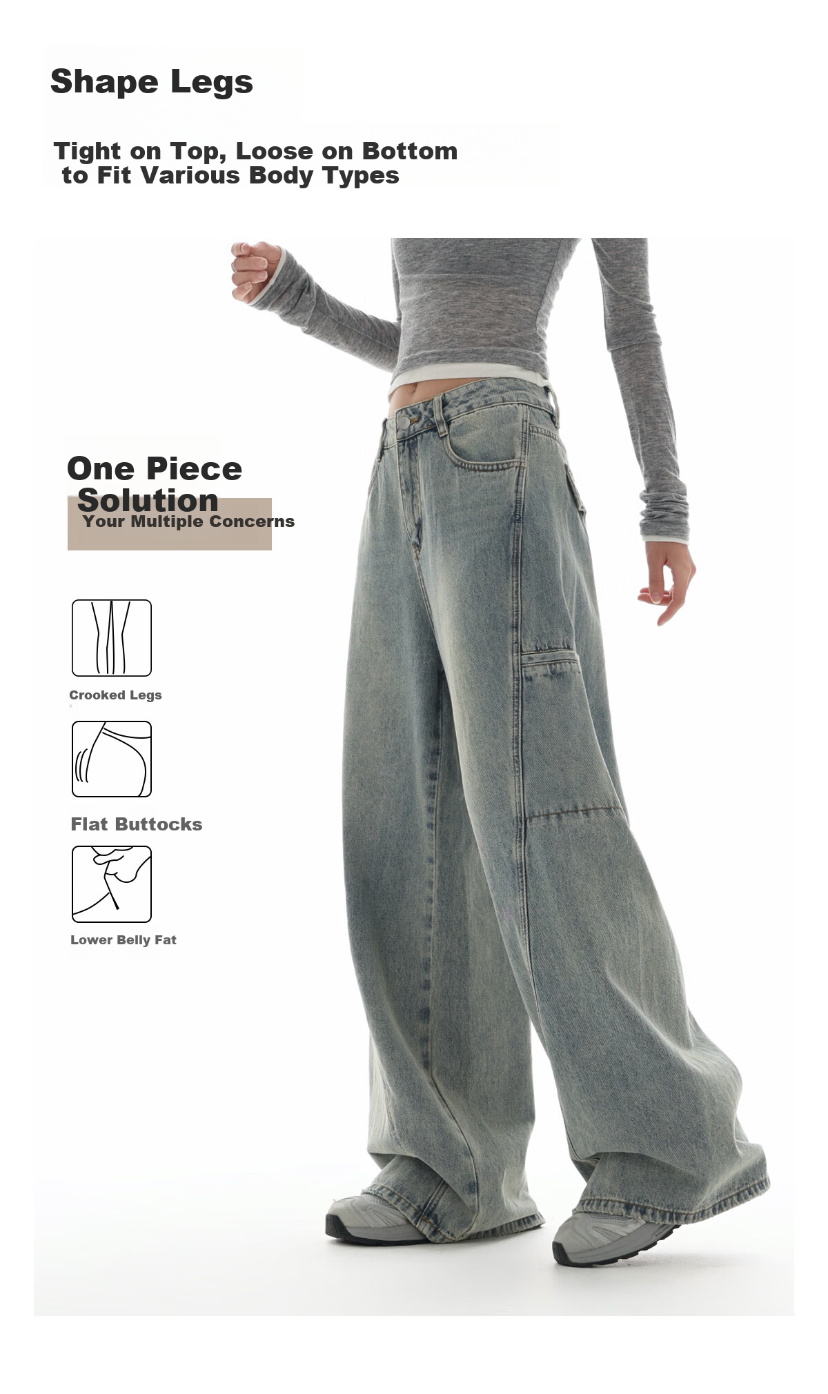Meters Bonwe Women's Autumn New High-Waist Loose Straight-Leg Comfortable Versatile Cargo Slimming Denim Wide-Leg Pants 2