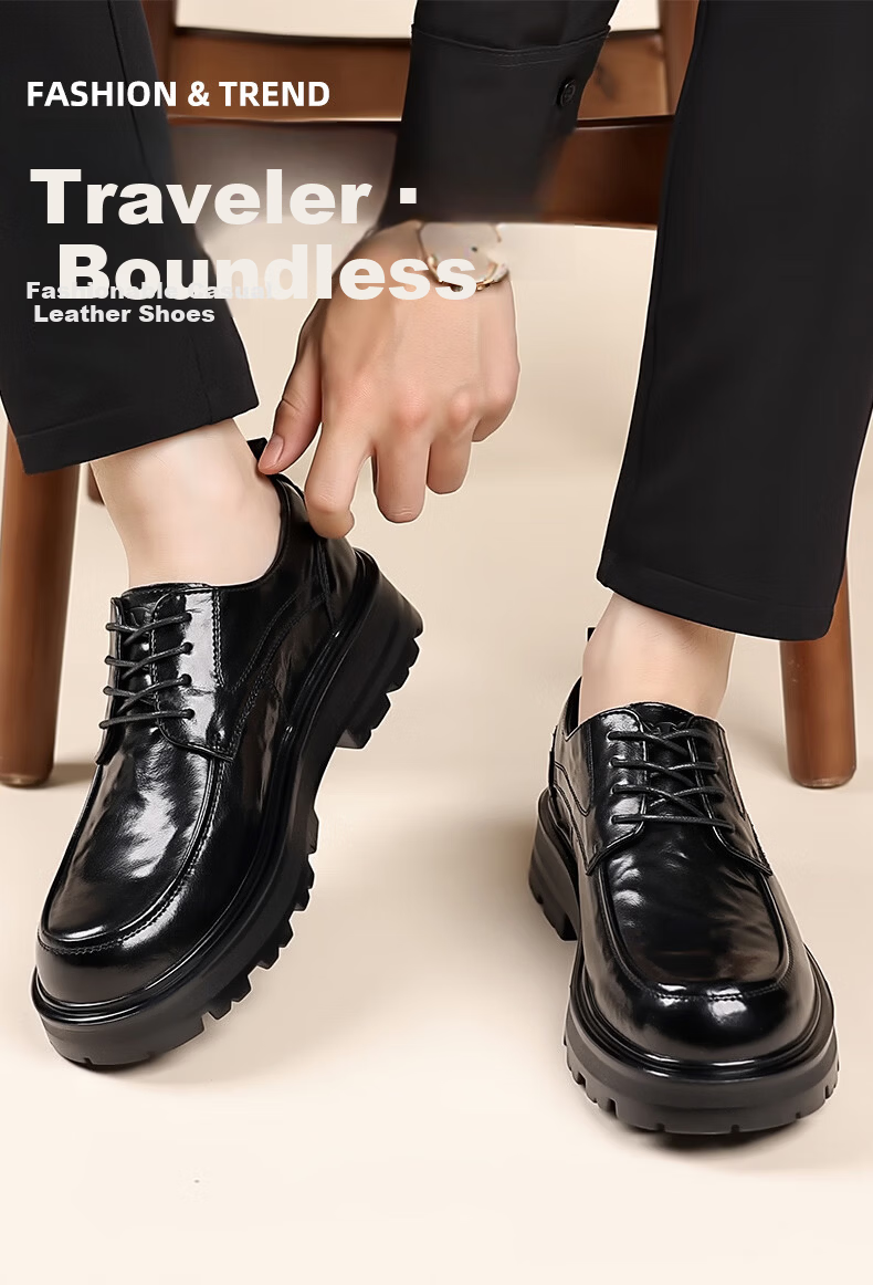 Bull Family [Zhang Ruoyun Edition] Men's Spring Autumn New Casual Versatile Business Formal Leather Shoes Thick Sole Derby Shoes 3