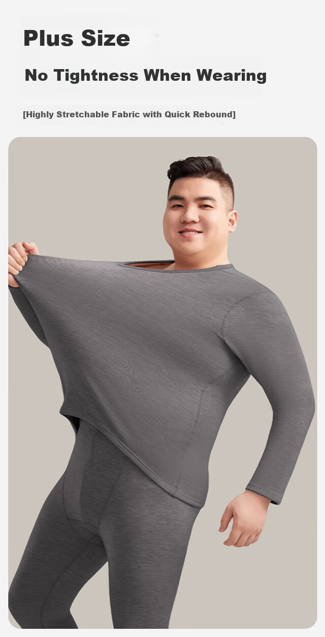 Caiyue Plus Size Men's Thermal Underwear 10A Antibacterial Wool Silk Large Size Fleece Autumn Shirt and Pants Set 5