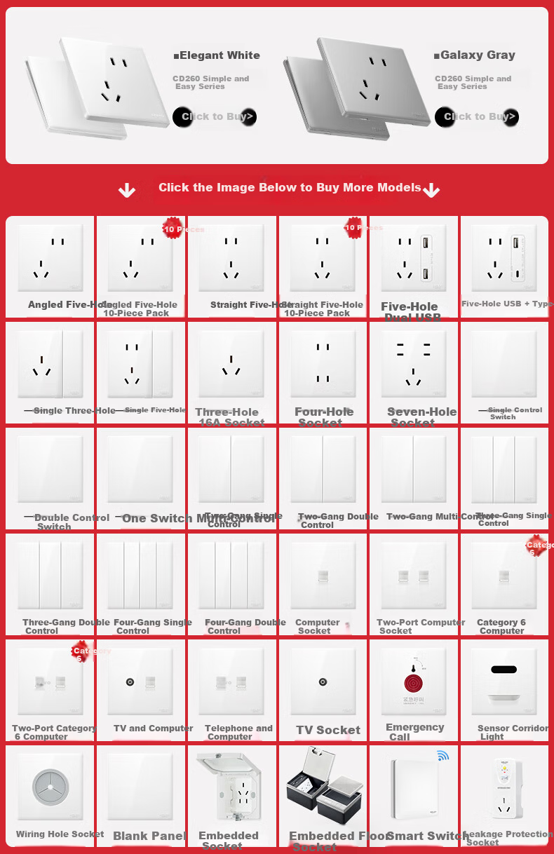 DELIXI 86-Type Ultra-Thin Glossy Large Panel CD260 White Five-Hole Socket with USB and Type-C 1