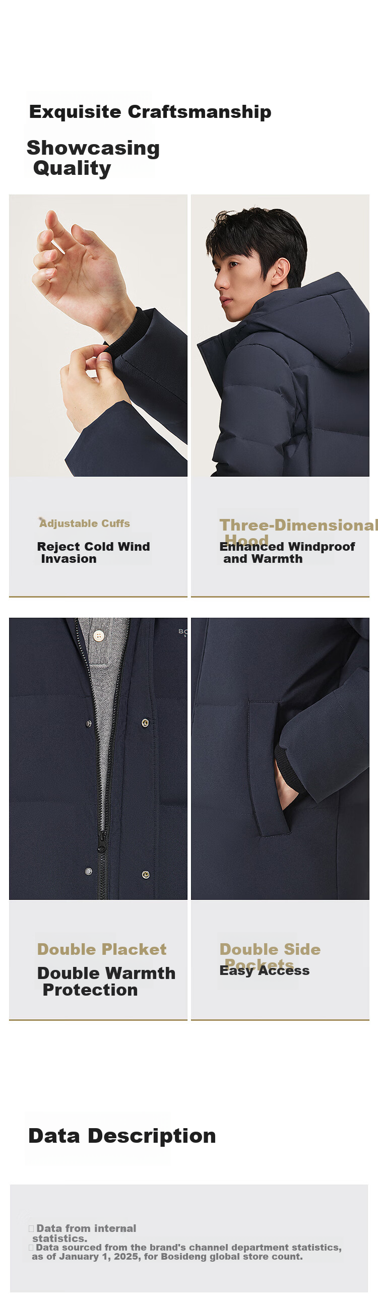 BOSIDENG 25-Year Winter Men's 90% Down Loose Casual Thickened Hooded Crew Neck Classic Casual Gift Jacket 5