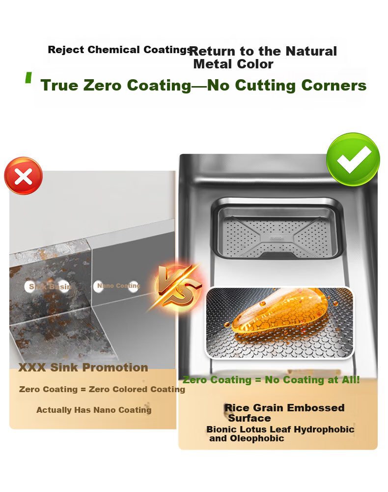 Aiful Oulin Zero-Coating Large Single Bowl Kitchen Sink with Rice Grain Texture 882 Silver 1