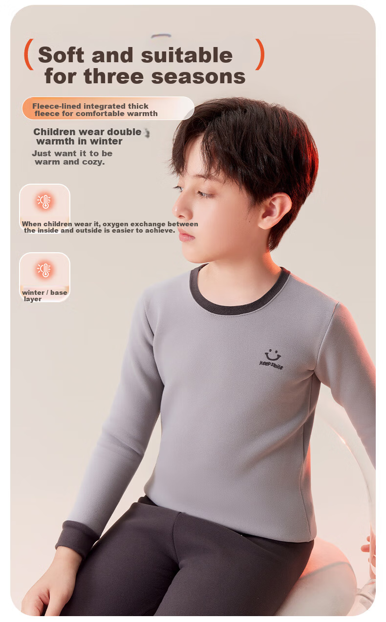 LangSha Kids Thermal Underwear Set Boys Fleece Lined Thickened Autumn Winter Cotton Sweater Pajamas for Toddlers and Older Children 11