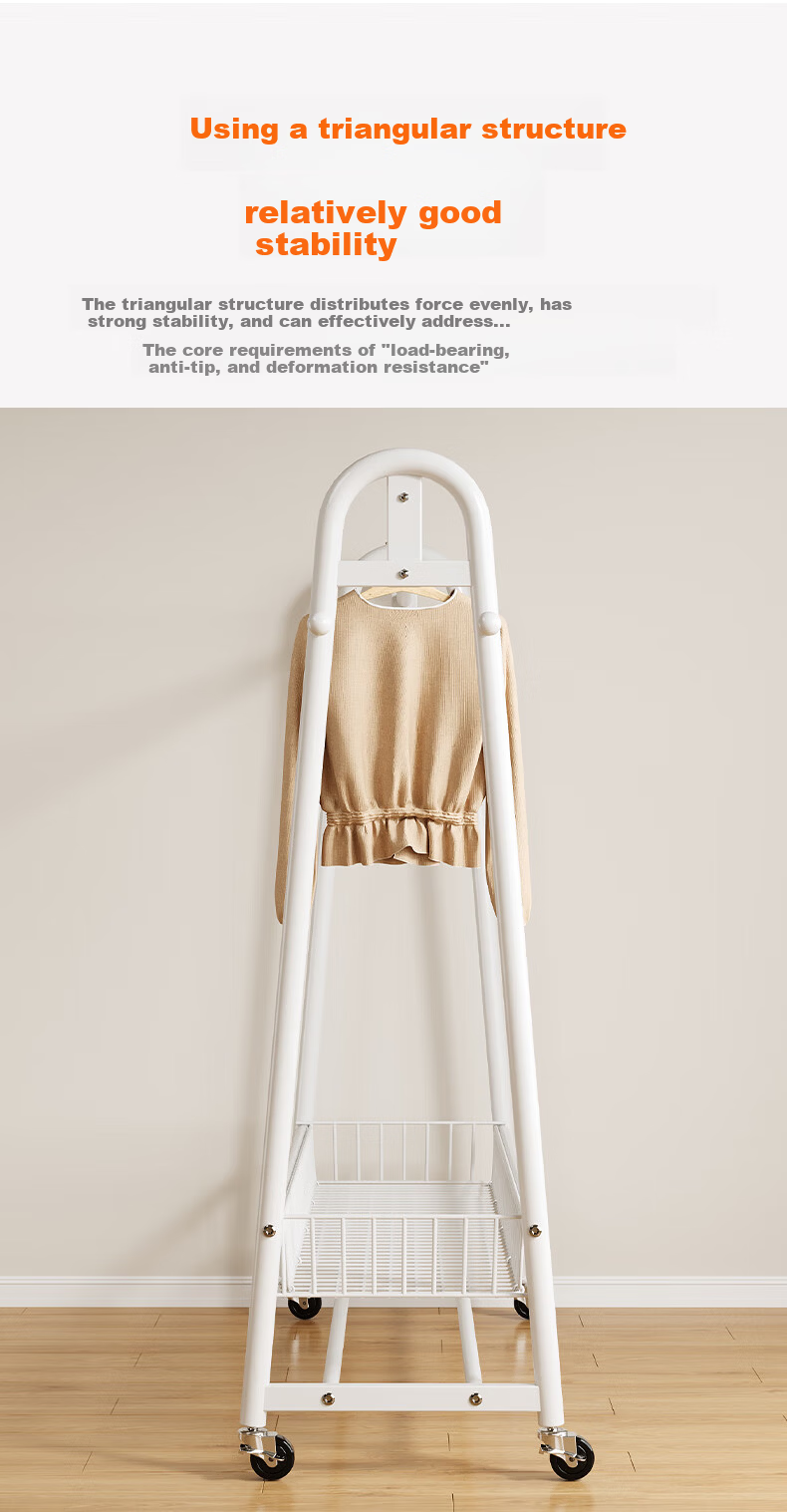 Shanshan Wooden Floor-Standing Clothes Hanger Coat Rack Bedroom Garment Rack Mobile Balcony Storage Shelf 10