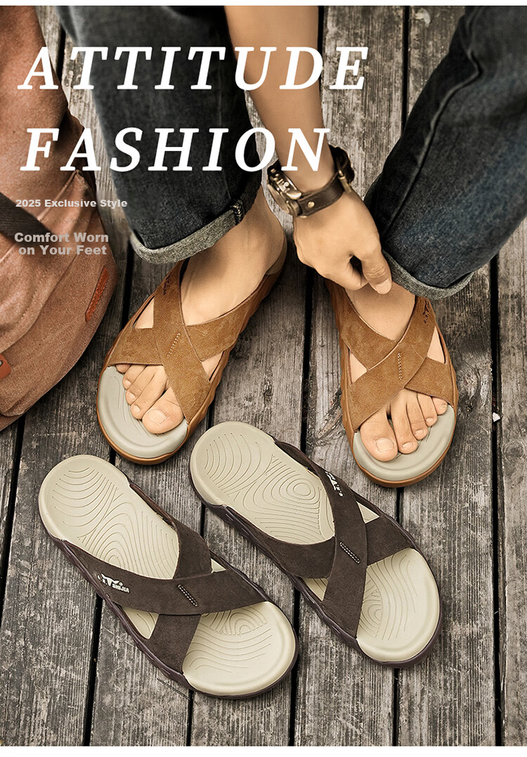 Bull Family Men's Summer New Outdoor Slippers Casual Breathable Beach Sandals Retro Versatile Roman Slippers 2