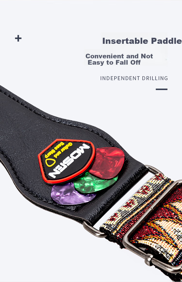 MOSEN MBD03 Thickened Woven Polyester Leather-End Acoustic Guitar Strap Electric Guitar Bass Strap Red and Black 6