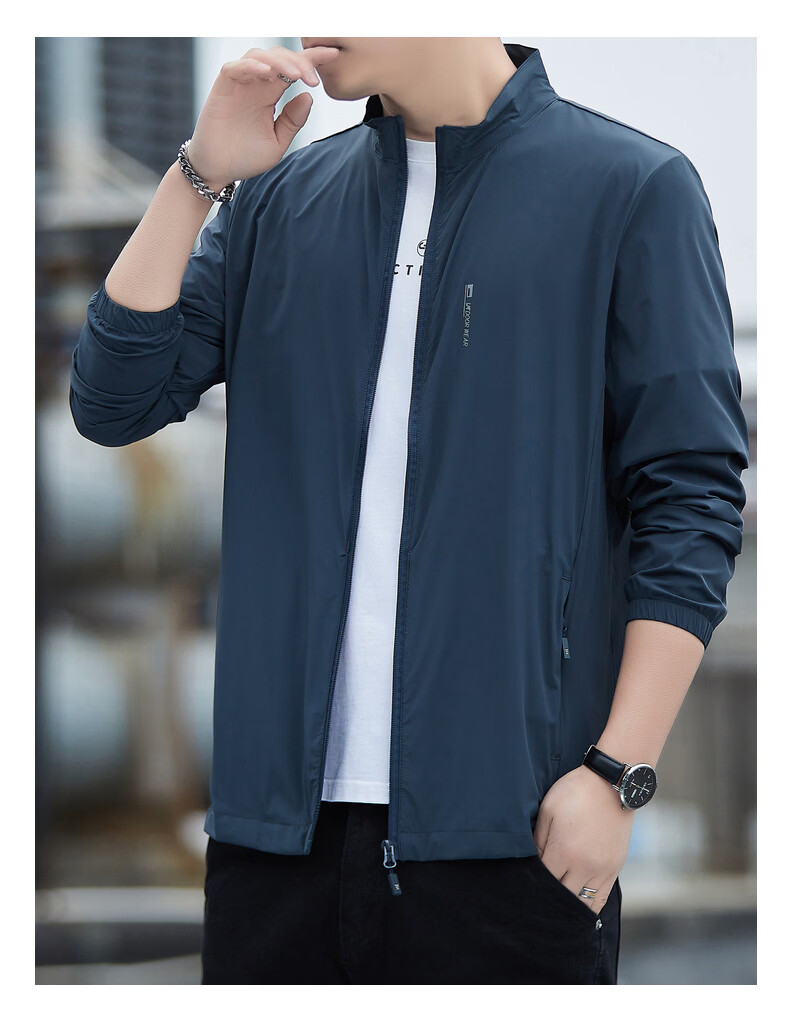 ROMON Men's Summer New Stand Collar Ice Silk Sunscreen Jacket Outdoor Fishing Coat Light Gray 2XL Model 2577 3