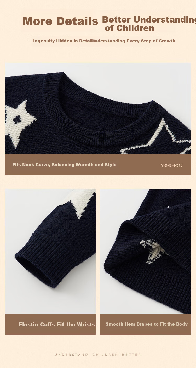 YEEHOO Boys Wool Sweater Kids Pullover 100% Wool Crew Neck Fashion Spring Dark Blue Size 120 10
