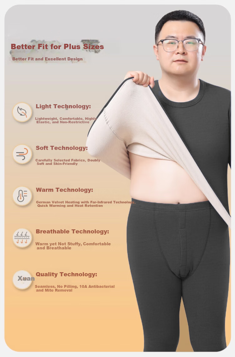 LangSha Plus Size Men's Wool and Silk Autumn Thermal Underwear 10A Antibacterial Warm Base Layer Extra Large Crew Neck Shirt 14