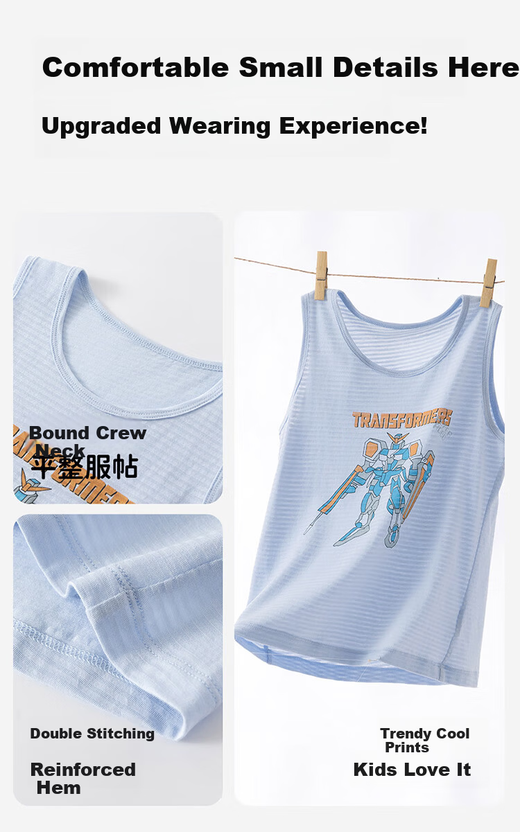 Dingguagua Kids Vest 3-Pack Cotton Striped Summer Breathable Thin Sleeveless Boys Base Shirt Set 1 Size 140 6