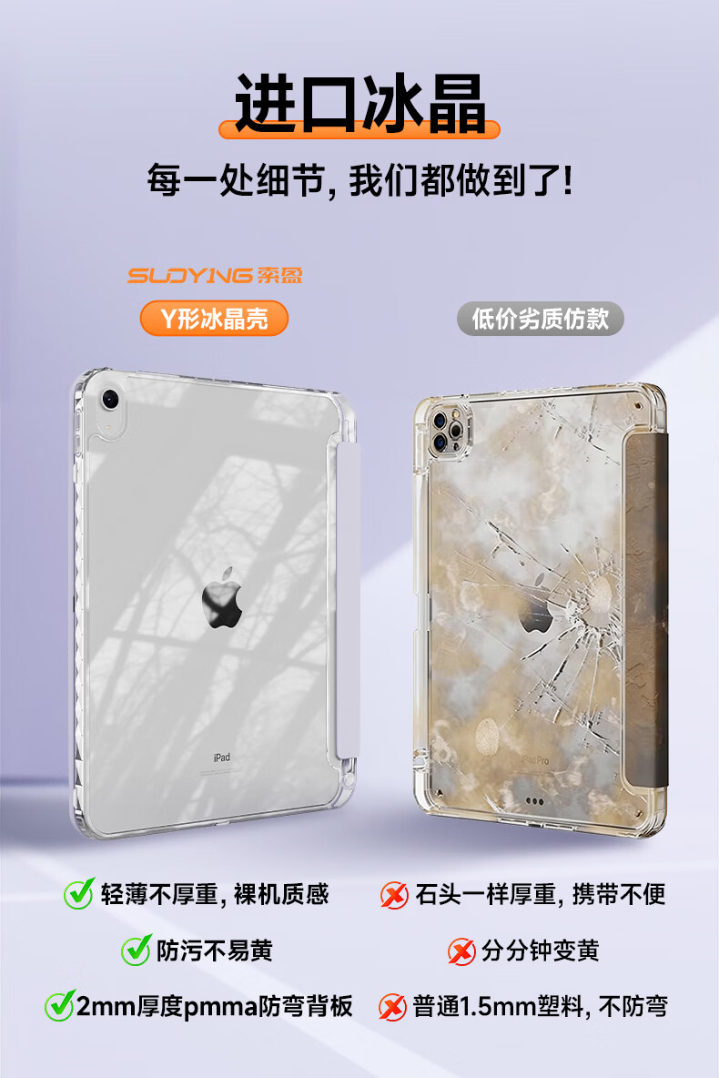 Suoying Smart Y-Fold iPad Air 8/7/6 Case 2026/25/24 Models 11/10.9 Inch M4/3 Protective Cover Acrylic Silicone Anti-Bend Pen Slot for Apple Tablet 4