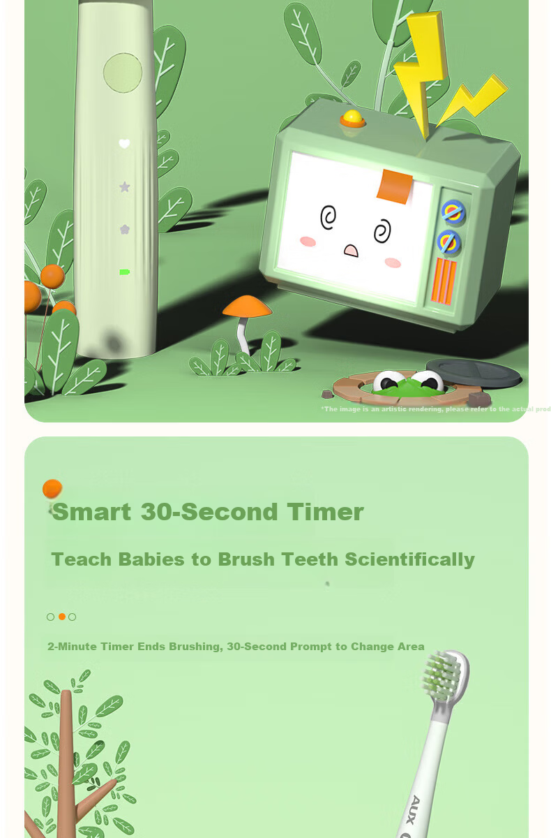 AUX Kids Electric Sonic Toothbrush for Ages 5-12, Gentle Soft Bristles, Waterproof, DIY Stickers, Pink Orange C01 7