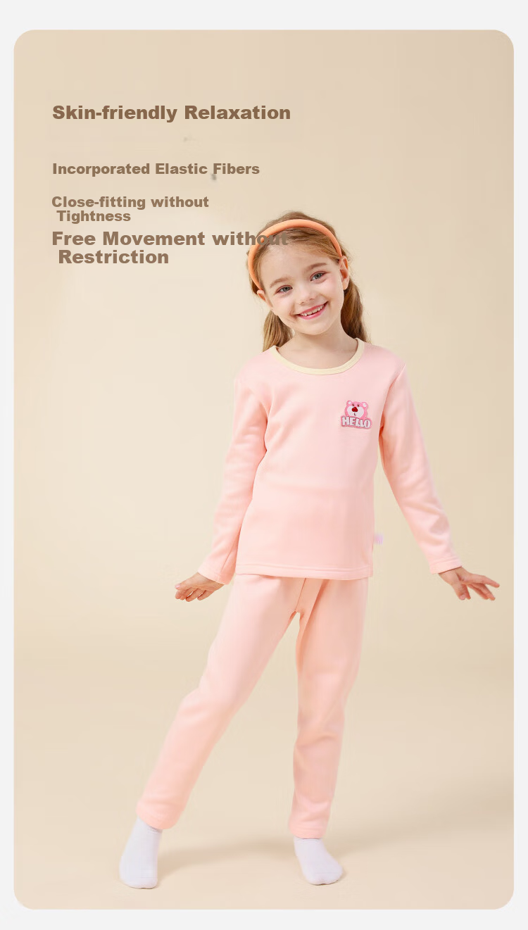 DEESHA Fleece-Lined Thickened Children's Thermal Underwear Set for Girls Autumn Base Layer Pajamas School Uniform Essential 3