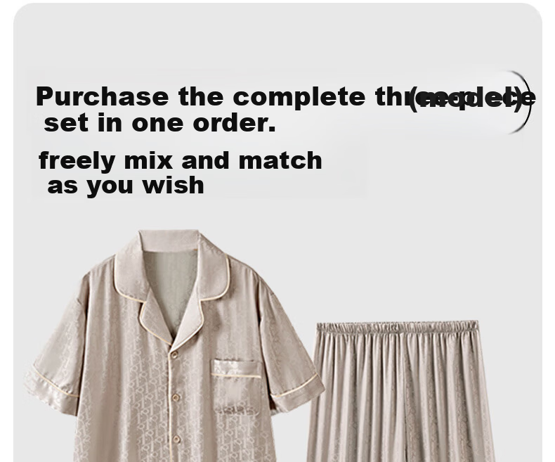 Langsha Birthday Gift for Boyfriend Three-Piece Set Ice Silk Pajamas Men's Summer New High-End Wearable Homewear Set 5